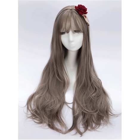 Granny Gray Air Bangs Long Curly Hair Classic Lolita Wig