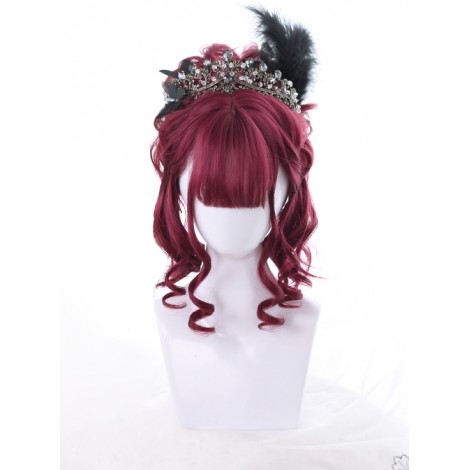 Mysterious Dark Red Short Curly Hair Gothic Lolita Wigs