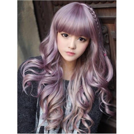 Sweet Purple to Rosy Brown Long Curls Lolita Wig