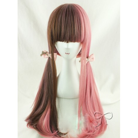 Brown And Pink Double Spelling Color Straight Hair Sweet Lolita Wigs