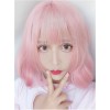 Harajuku Style Light Pink Air Bangs Short Curly Hair Lolita Wig