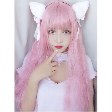 Harajuku Style Light Pink Long Curly Hair Lolita Wig