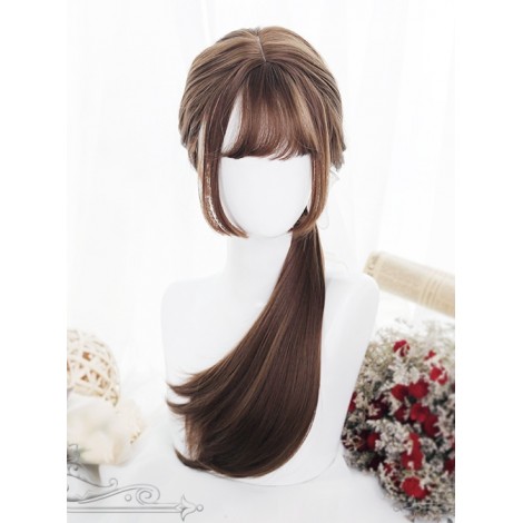 Hime Cut Long Straight Hair Light Brown Lolita Wig