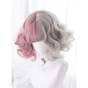 Pink And Gray Left And Right Gradient Short Curly Hair Lolita Wigs