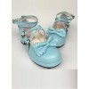 Bowknot Circular Buckle Lake Blue Matte Lolita Low Heel Shoes