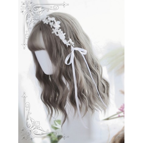 Air-bangs Gray Water Wave Curly Lolita Wig