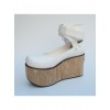 White 3.7" Heel High Classic Synthetic Leather Round Toe Ankle Straps Platform Women Lolita Shoes