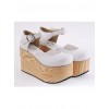 White 3.7" Heel High Lovely PU Round Toe Cross Straps Platform Girls Lolita Shoes