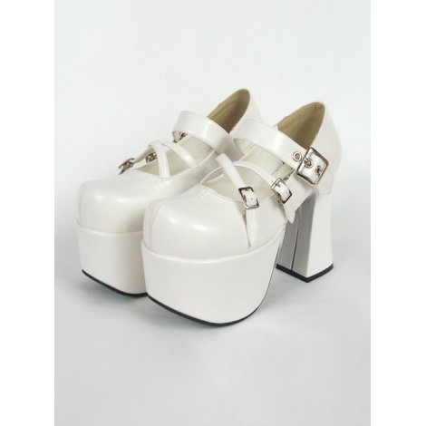 White 4.9" Heel High Gorgeous Suede Round Toe Cross Straps Platform Lady Lolita Shoes