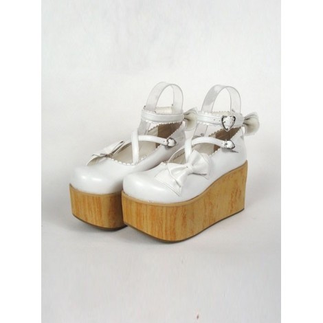 White 3.9" Heel High Lovely Suede Round Toe Cross Straps Platform Lady Lolita Shoes