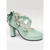 Mint Color Matt Cross Bandage High Heel Bowknot Lolita Princess Shoes