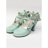 Mint Color Matt Cross Bandage High Heel Bowknot Lolita Princess Shoes