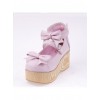 Pink 2.7" Heel High Beautiful Patent Leather Round Toe Bow Decoration Platform Women Lolita Shoes