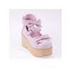 Pink 2.7" Heel High Beautiful Patent Leather Round Toe Bow Decoration Platform Women Lolita Shoes