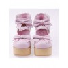 Pink 2.7" Heel High Beautiful Patent Leather Round Toe Bow Decoration Platform Women Lolita Shoes