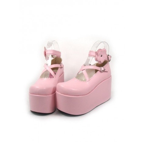 Pink 3.9" Heel High Romatic Suede Round Toe Criss Cross Straps Platform Girls Lolita Shoes