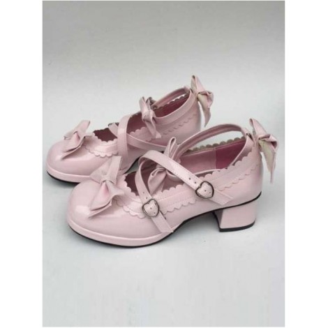 Pink Mirror Face Bowknot Lolita High Heel Shoes