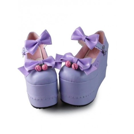 Purple Bowknot Mirror Face Strawberry Bell Super High Heel Lolita Platform Shoes