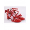 Red 2.5" Heel High Classic Synthetic Leather Point Toe Cross Straps Platform Women Lolita Shoes