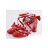 Red 2.5" Heel High Classic Synthetic Leather Point Toe Cross Straps Platform Women Lolita Shoes