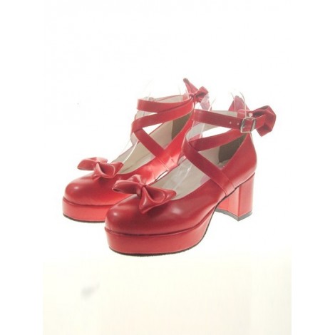 Red 2.5" Heel High Gorgeous Patent Leather Point Toe Cross Straps Platform Women Lolita Shoes