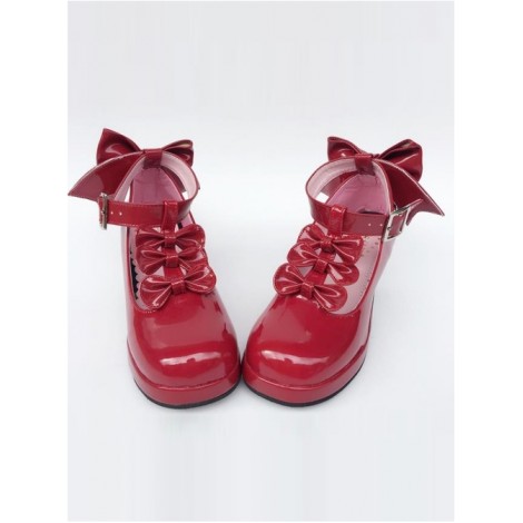 Red T-shaped Band Bowknot Sweet Lolita Platform Shoes