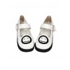 Smiling Face Pattern White Buckle Band Lolita Flat Shoes