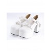 White 3.7" High Heel Adorable Patent Leather Round Toe Strap Bowknot Platform Girls Lolita Shoes