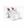 White 3.7" High Heel Adorable Patent Leather Round Toe Strap Bowknot Platform Girls Lolita Shoes