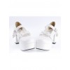 White 3.7" High Heel Adorable Patent Leather Round Toe Strap Bowknot Platform Girls Lolita Shoes