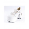 White 3.7" High Heel Adorable Patent Leather Round Toe Strap Bowknot Platform Girls Lolita Shoes