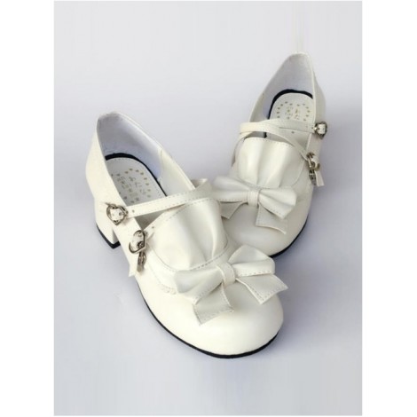 White Matte Bowknot Flounced Cute Cheap Sweet Lolita High Heel Shoes