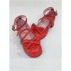 Bowknot Circular Buckle Watermelon Red Matte Lolita Low Heel Shoes