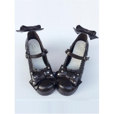 Bowknot Retro Black Lolita High Heel Shoes