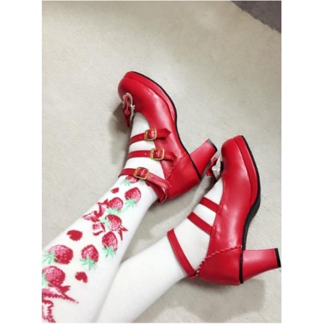 Cute Girls Red Matte Bowknot Clip Sweet Lolita High Heel Shoes