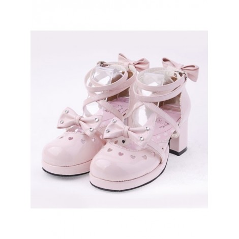 Pink 2.5" Heel High Cute Patent Leather Point Toe Bow Decoration Platform Lady Lolita Shoes