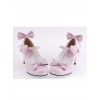 Pink 2.6" Heel High Beautiful Patent Leather Point Toe Bow Platform Women Lolita Shoes