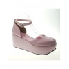 Pink 2.7" Heel High Romatic Synthetic Leather Point Toe Ankle Straps Platform Girls Lolita Shoes