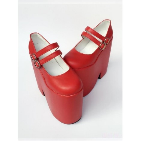 Two Buckles Pure Red Lolita Super High Heel Shoes