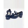 Navy Blue Matte Concise Bowknot Lolita High Heel Shoes