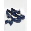 Navy Blue Matte Concise Bowknot Lolita High Heel Shoes