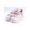 Pink 2.8" High Heel Glamorous Synthetic Leather Round Toe Ankle Straps Bow Decoration Platform Girls Lolita Shoes