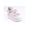 Pink 2.8" High Heel Glamorous Synthetic Leather Round Toe Ankle Straps Bow Decoration Platform Girls Lolita Shoes