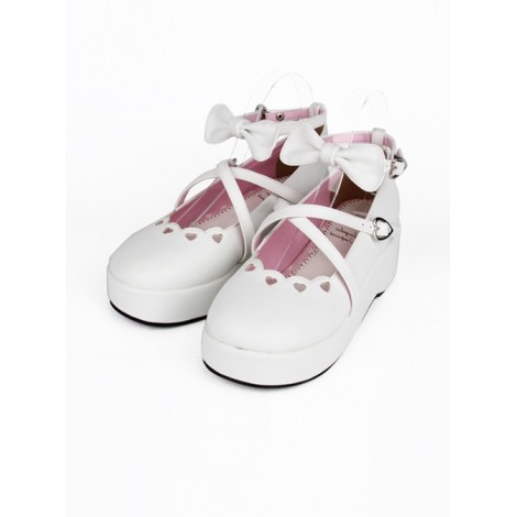 White Bowknot Round-toe Lolita High Heel Shoes