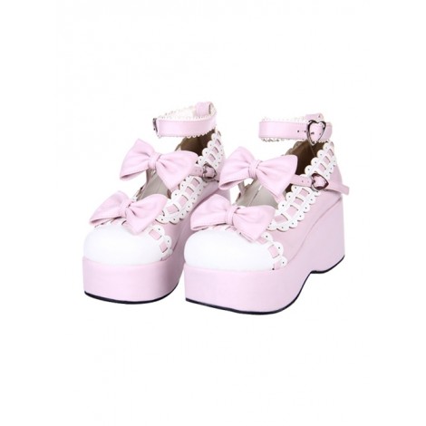 White Lace Bowknot Pink Sweet Lolita Platform Shoes