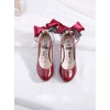 Ribbon Bowknot Princess Shoes Wine Red Lolita High Heel Shoes