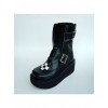 Black 2.8" Heel High Elegant Patent Leather Round Toe Stud Buckles Platform Girls Lolita Boots