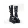 Black 3.9" Heel High Beautiful PU Round Toe Stud Buckles Platform Lady Lolita Boots