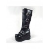 Black 3.9" Heel High Beautiful PU Round Toe Stud Buckles Platform Lady Lolita Boots