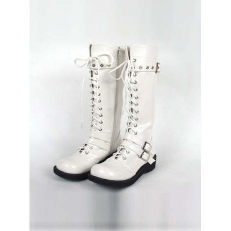 White 1.2" Heel High Special Patent Leather Round Toe Cross Straps Platform Girls Lolita Boots